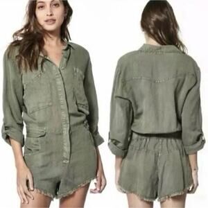 Young Fabulous & Broke River Raw Edge Romper in Cadet Pigment YFB Medium Green